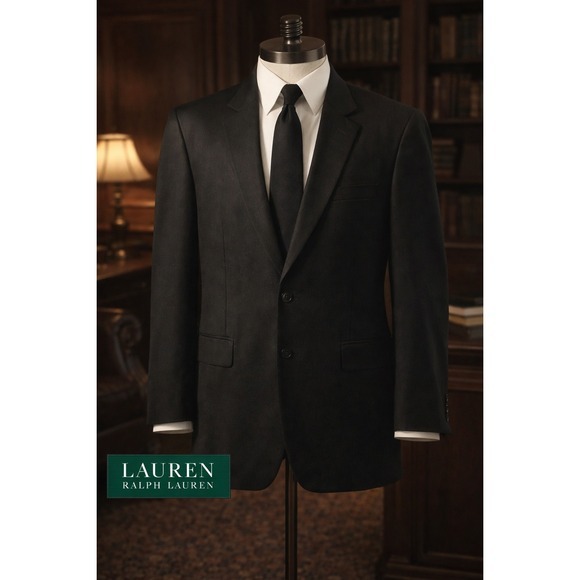 Lauren Ralph Lauren Blazer Mens 44R Charcoal Wool Herringbone Sport Coat Classic